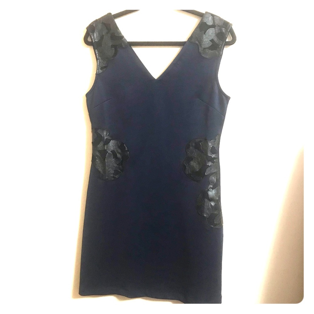 Mark dress Navy blue patches of faux leather